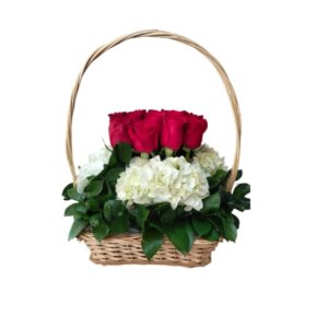 CANASTA PAVE 12 ROSAS Y HORTENSIA OCASION ESPECIAL