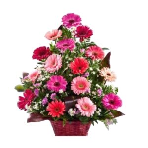 RAMO DE FLORES EN CANASTA CON 16 GERBERAS DE COLORES