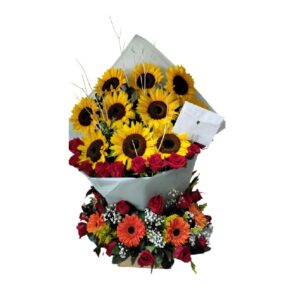 RAMO DE FLORES ROMANTICO EN GIRASOLES Y ROSAS