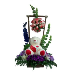 RAMO DE FLORES TOPIARIO DESCOLGADO CON PELUCHE