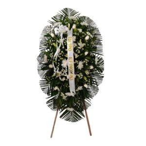 PEDESTAL FUNEBRE ROSA BLANCA Y CHIROSA Y LIRIOS