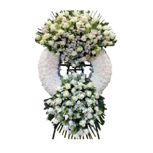 CORONA FUNEBRE DUAL GRANDE EN ROSAS Y ASTROMELIA