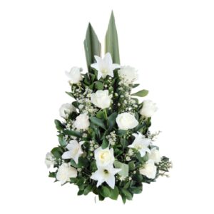 IQUEBANA FUNEBRE EN ROSA BLANCA LIRIO Ó AZUCENA BLANCA