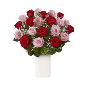 JARRÓN CON 24 ROSAS ROSADAS Y ROJAS