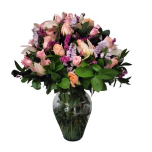 JARRÓN CON 12 ROSAS Y ORQUIDEA