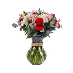 JARRÓN ROSAS Y ASTROMELIAS