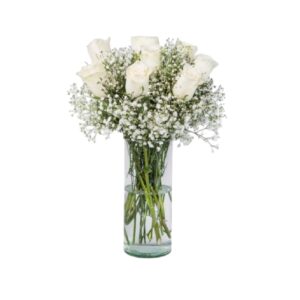 JARRÓN ROSAS BLANCAS Y YIPSO